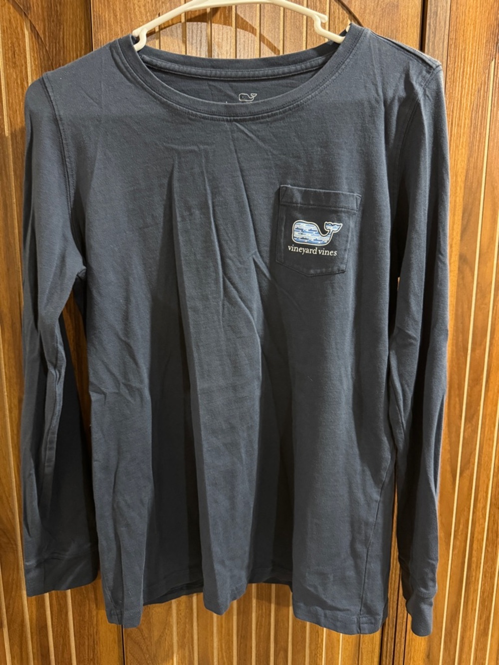 Vineyard Vines Navy Long-Sleeve Pocket Tee with Whale Logo
